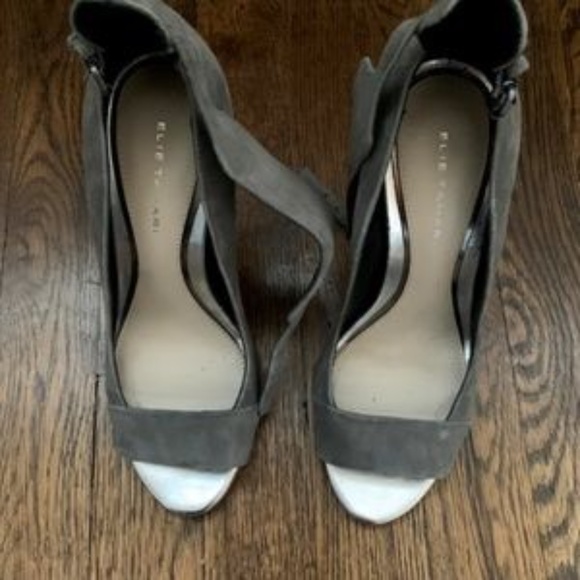 Elie Tahari Gray Suede Open Toe Pumps - Picture 9 of 9